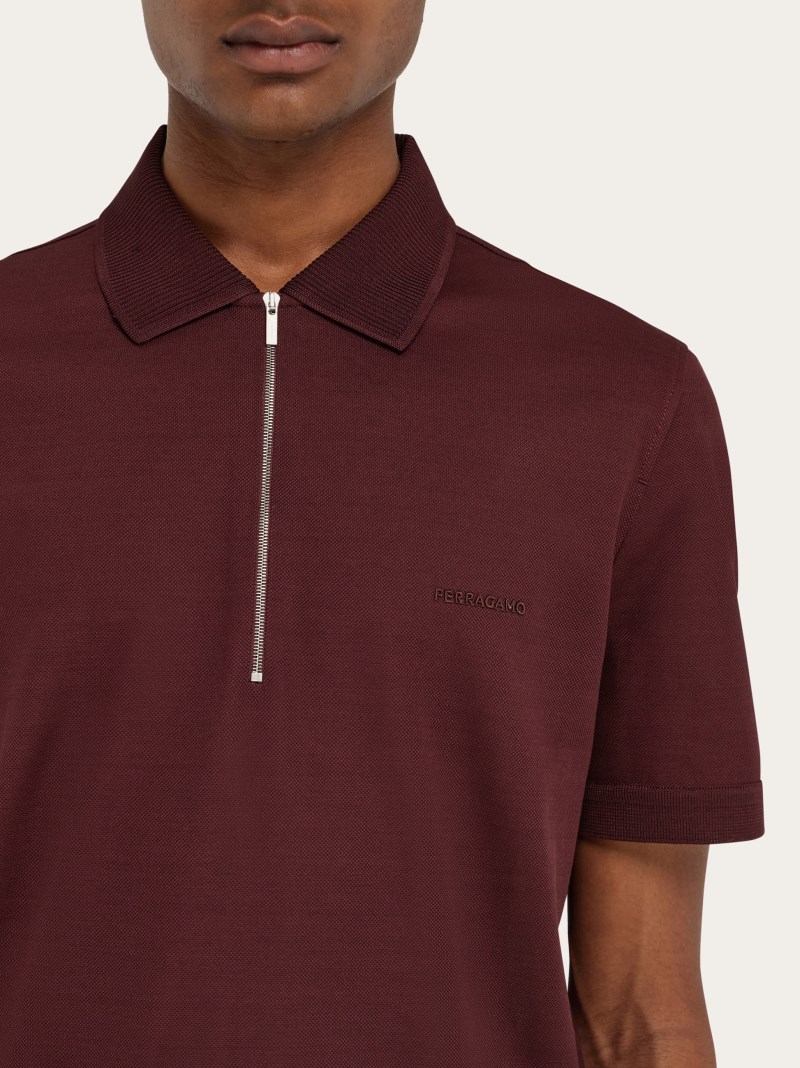 Ferragamo | Men's Polo Shirt With Zip Collar - Oxblood