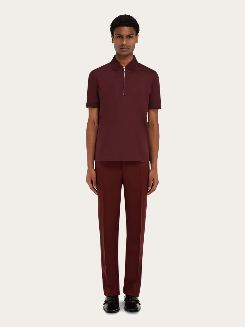 Ferragamo | Men's Polo Shirt With Zip Collar - Oxblood