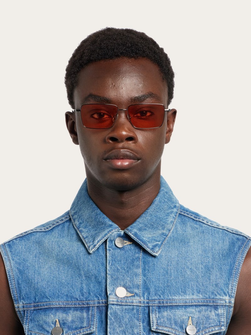 Ferragamo | Men's Sunglasses - Dark Gun/Orange
