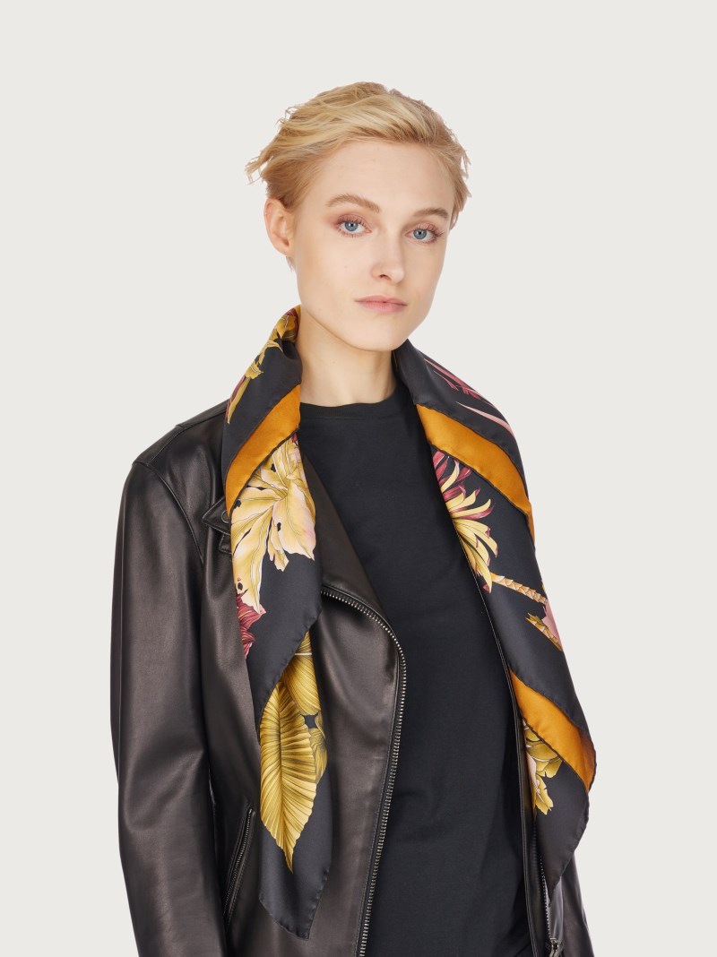 Ferragamo | Women's India Print Silk Scarf - Black/Bluette/Ocher