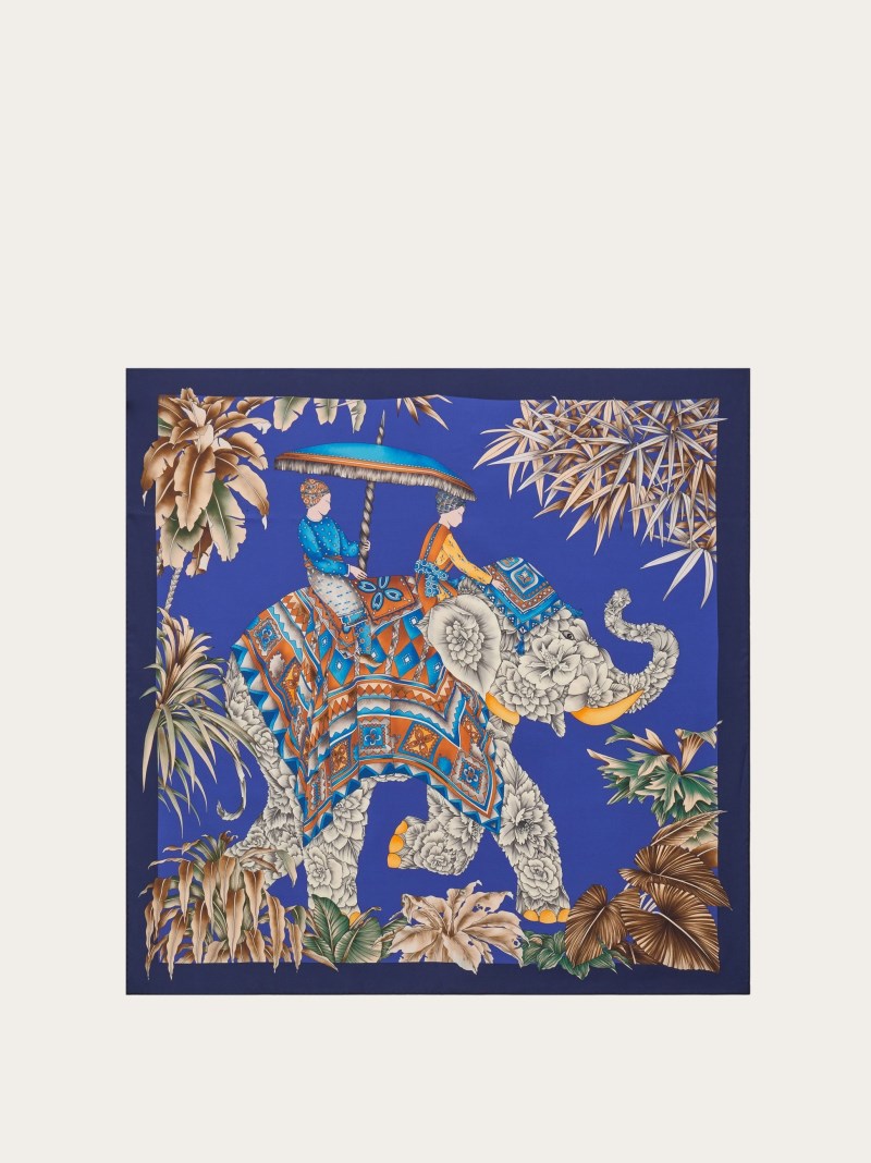 Ferragamo | Women's India Print Silk Scarf - Black/Bluette/Ocher