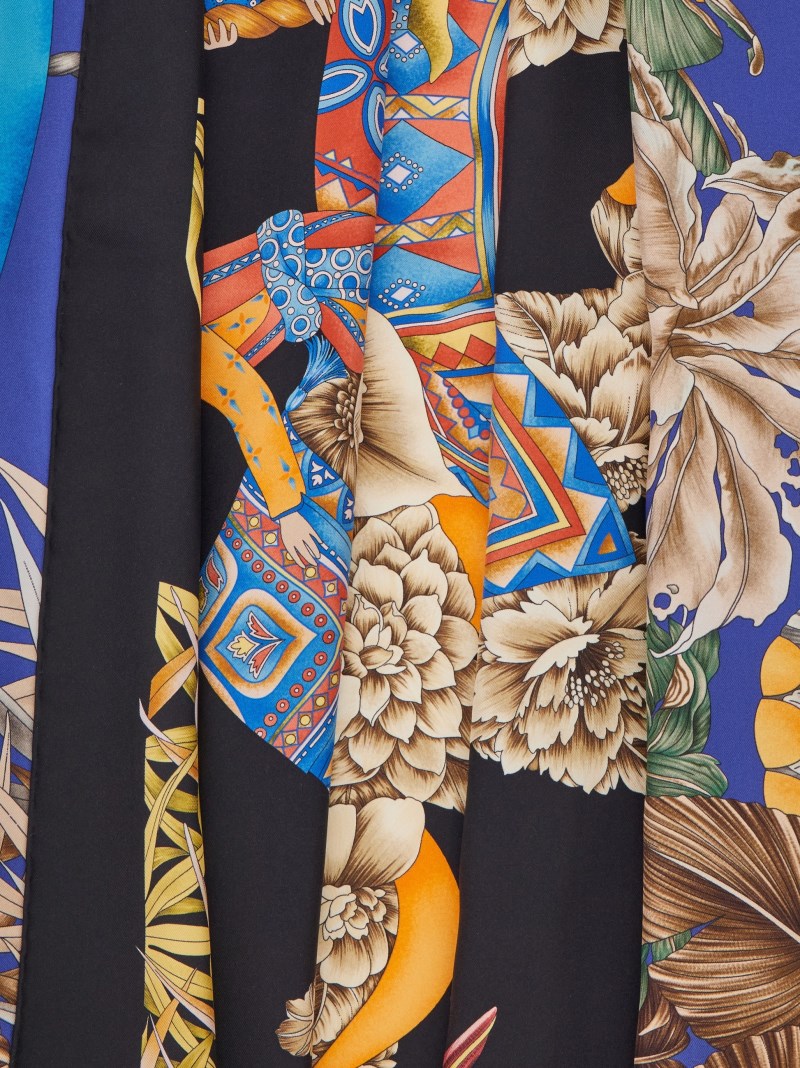 Ferragamo | Women's India Print Silk Scarf - Black/Bluette/Ocher