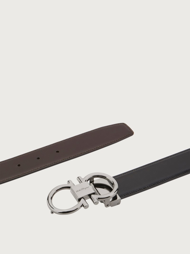 Ferragamo | Men's Reversible And Adjustable Gancini Belt - Black/Hickory