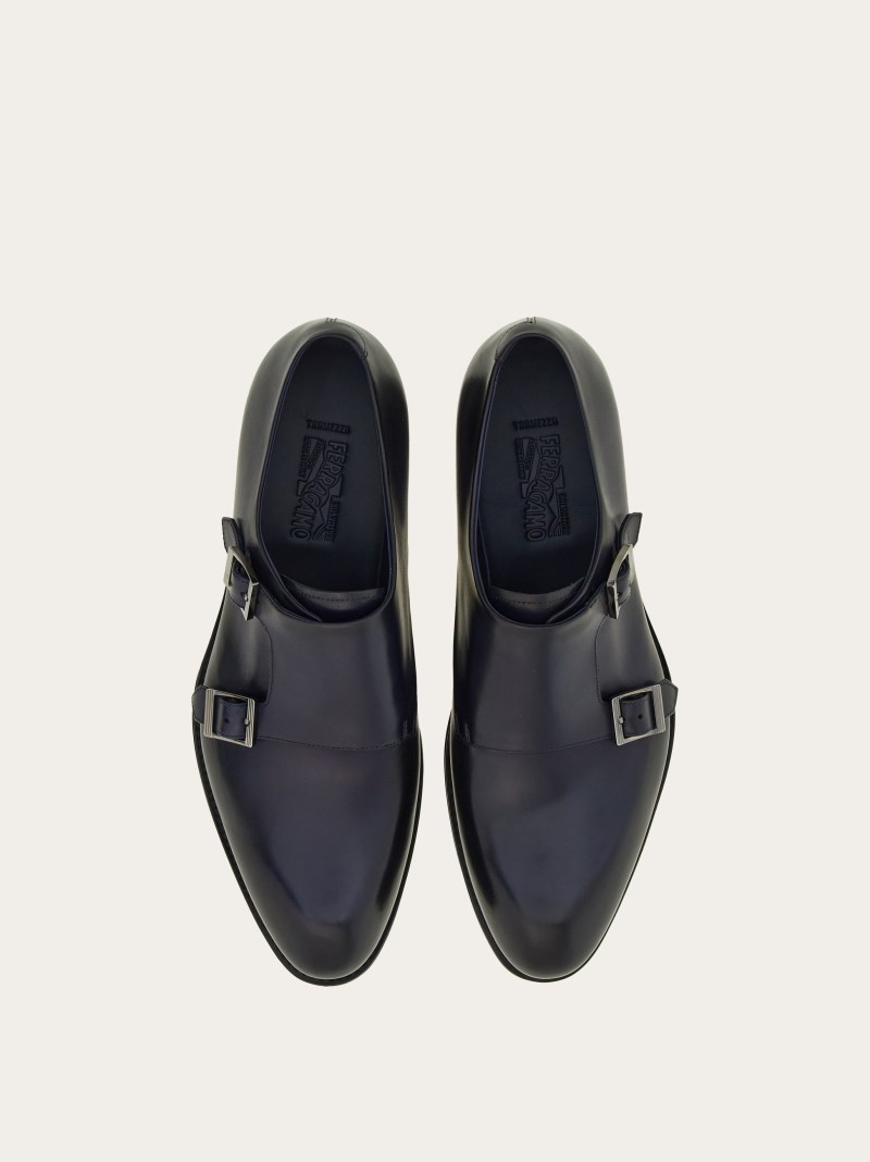 Ferragamo | Men's Tramezza Double Monkstrap - Midnight Blue