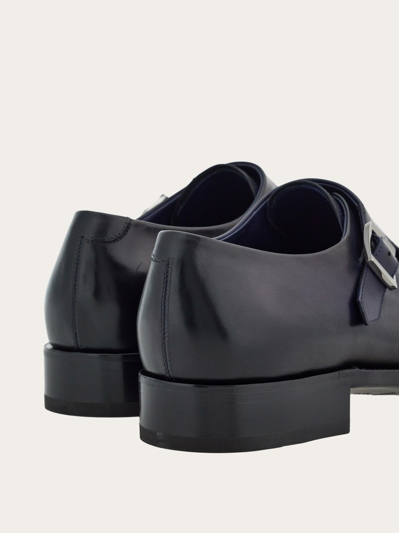 Ferragamo | Men's Tramezza Double Monkstrap - Midnight Blue