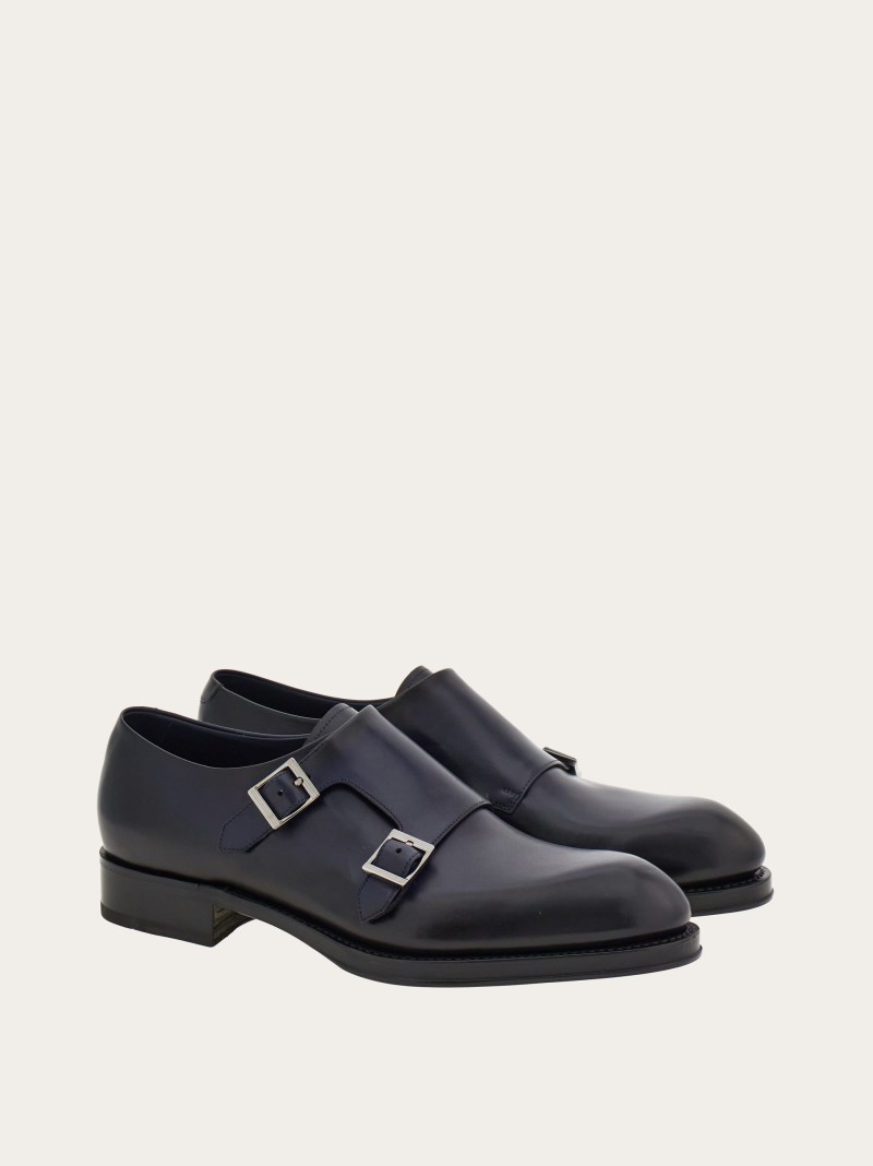 Ferragamo | Men's Tramezza Double Monkstrap - Midnight Blue