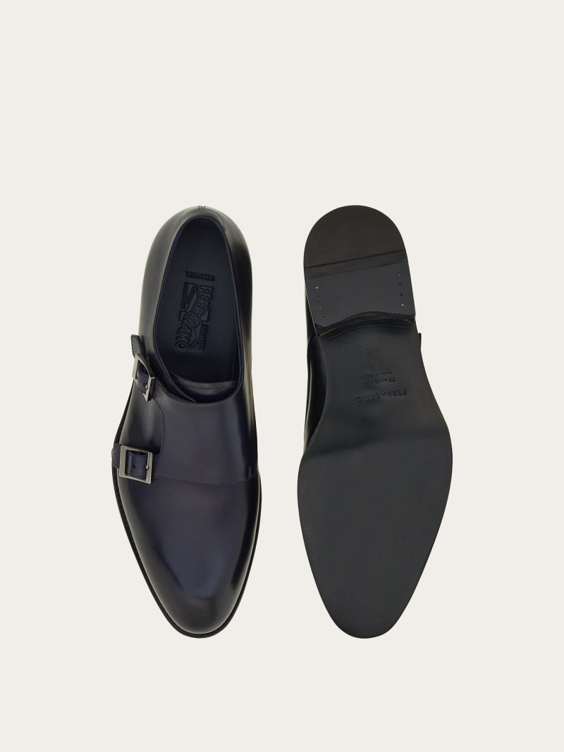 Ferragamo | Men's Tramezza Double Monkstrap - Midnight Blue