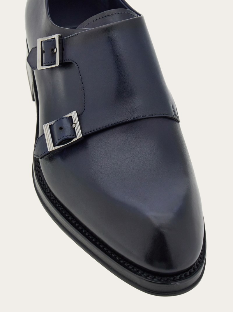 Ferragamo | Men's Tramezza Double Monkstrap - Midnight Blue