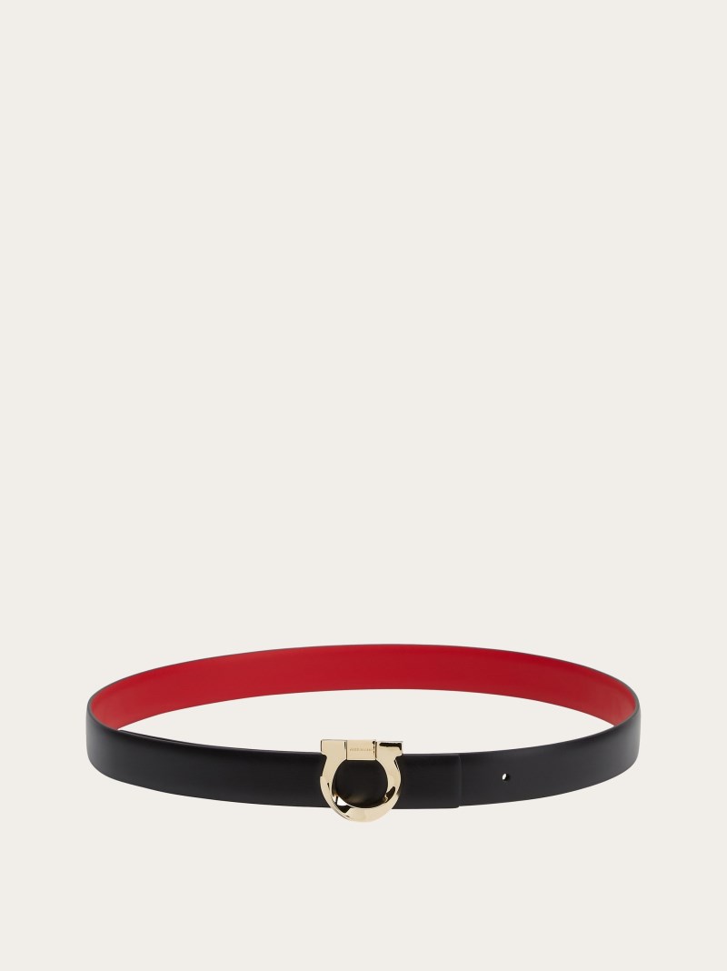 Ferragamo | Women's Reversible Belt With Torchon Gancini - Black/Flame Red