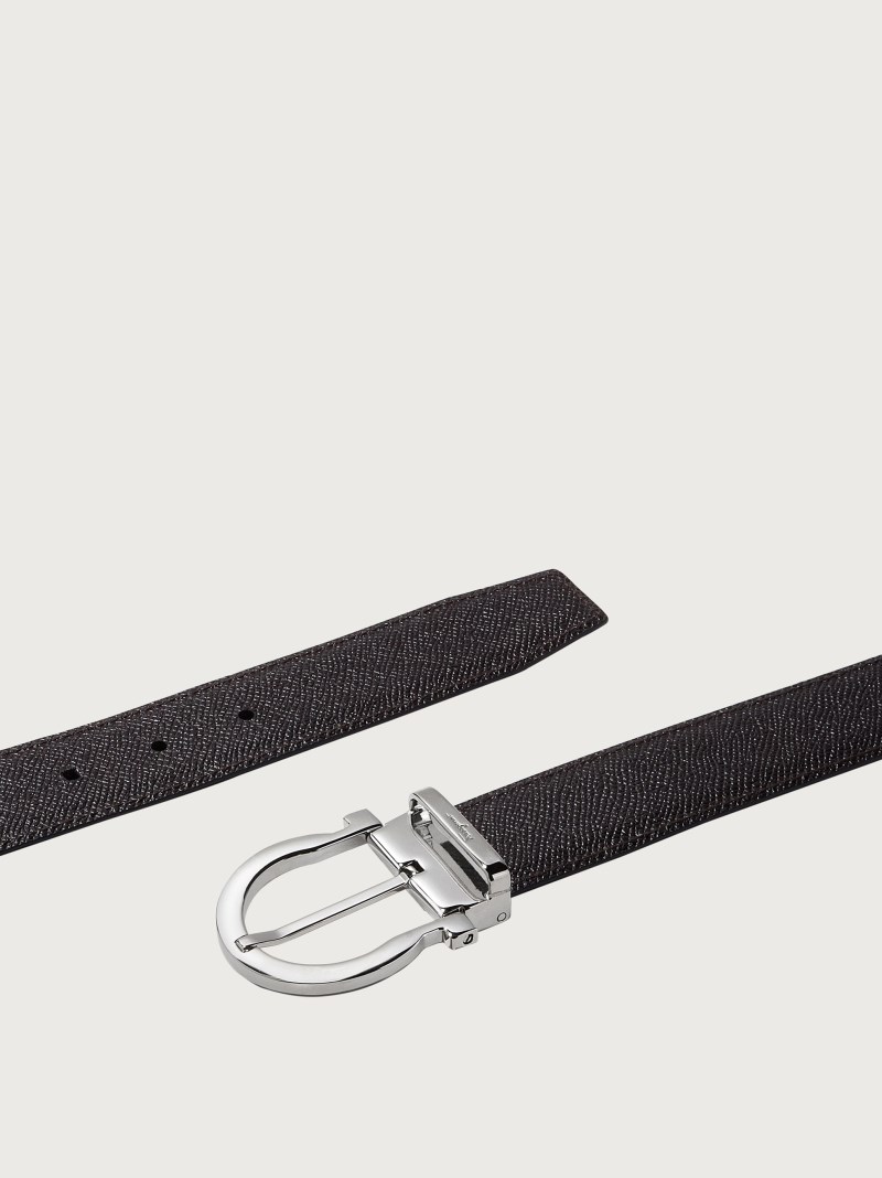 Ferragamo | Men's Reversible And Adjustable Gancini Belt - Black/Hickory
