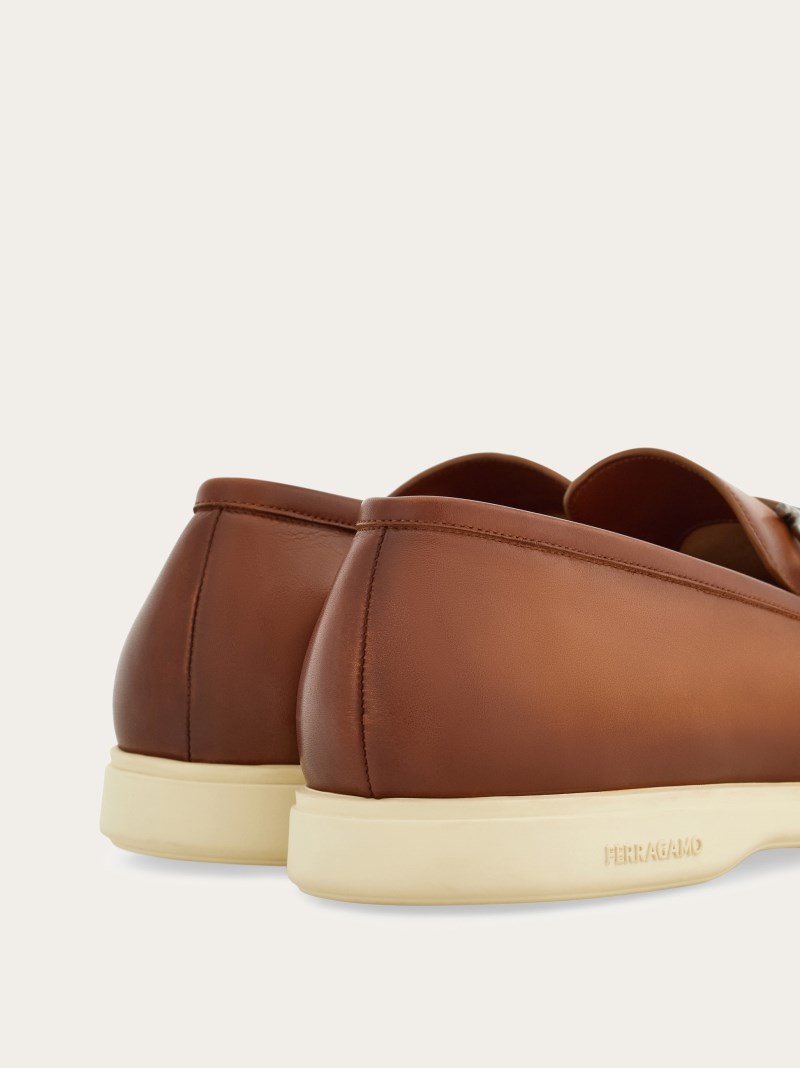 Ferragamo | Men's Casual Loafer With Gancini Ornament - Sella/Natural Nude