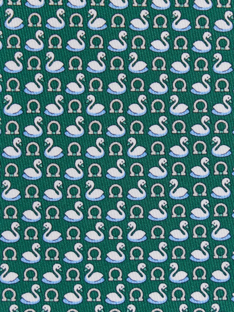 Ferragamo | Men's Swan Print Silk Tie - Green