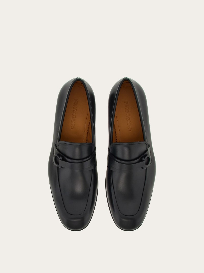 Ferragamo | Men's Moccasin With Gancini Ornament - Black