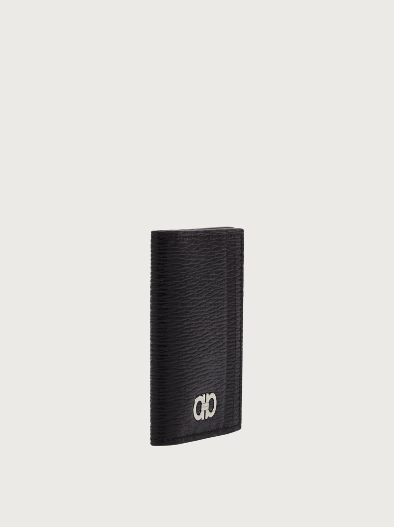 Ferragamo | Men's Gancini Credit Card Holder - Black/Ferragamo Red