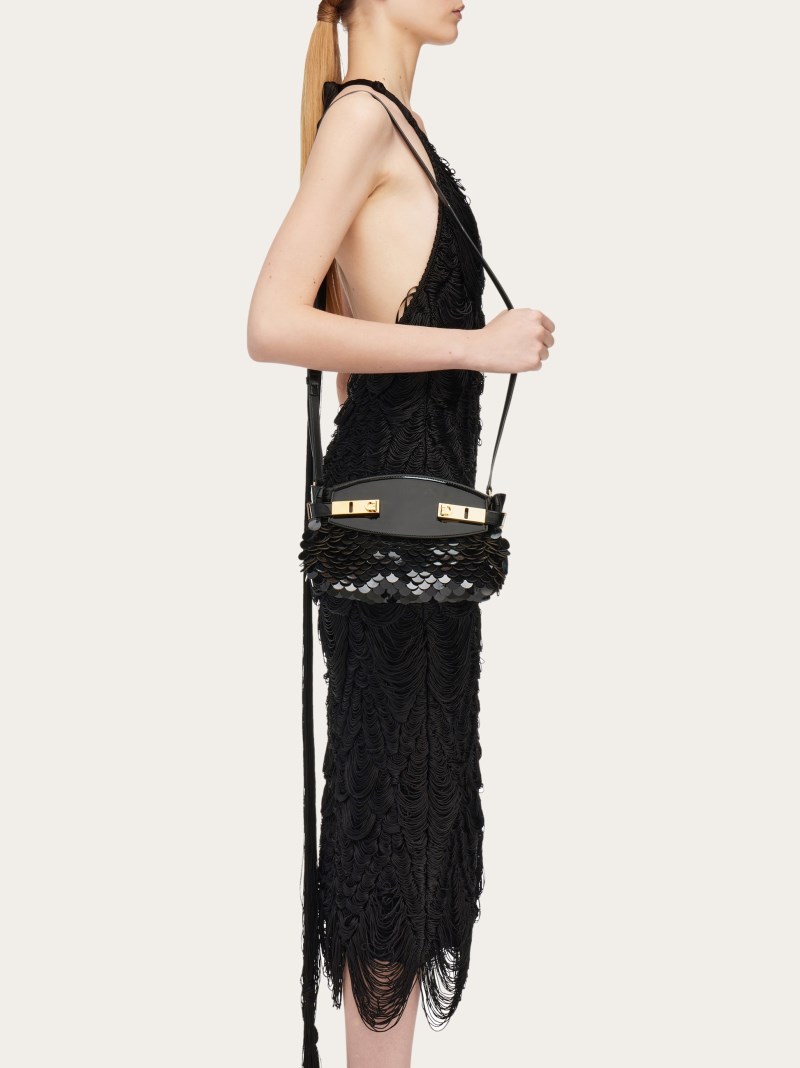 Ferragamo | Women's Hug Soft Crossbody Bag With Sequins - Black