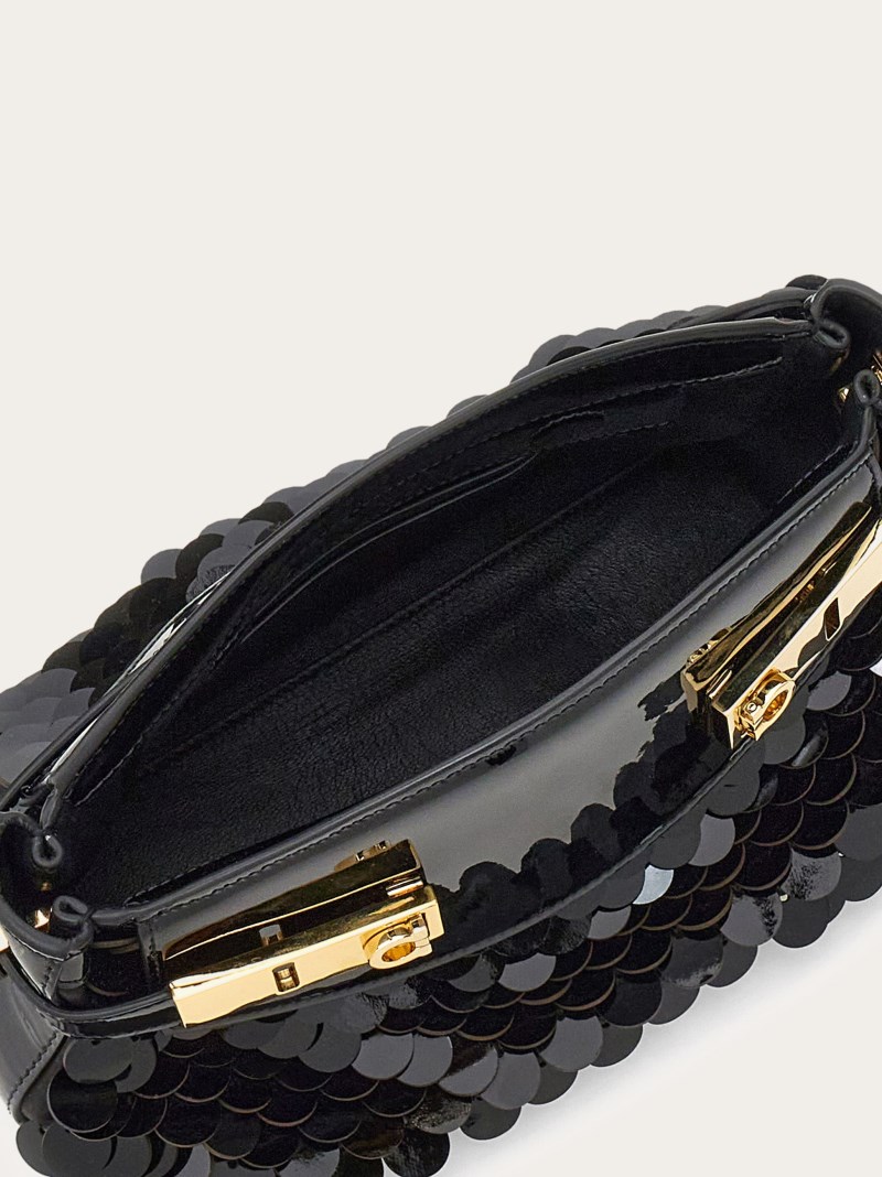 Ferragamo | Women's Hug Soft Crossbody Bag With Sequins - Black