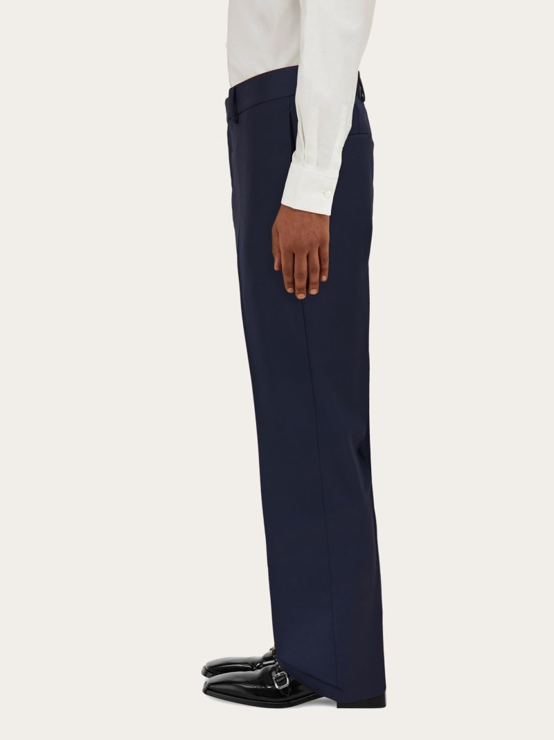 Ferragamo | Men's Flat Front Trouser - Navy Blue