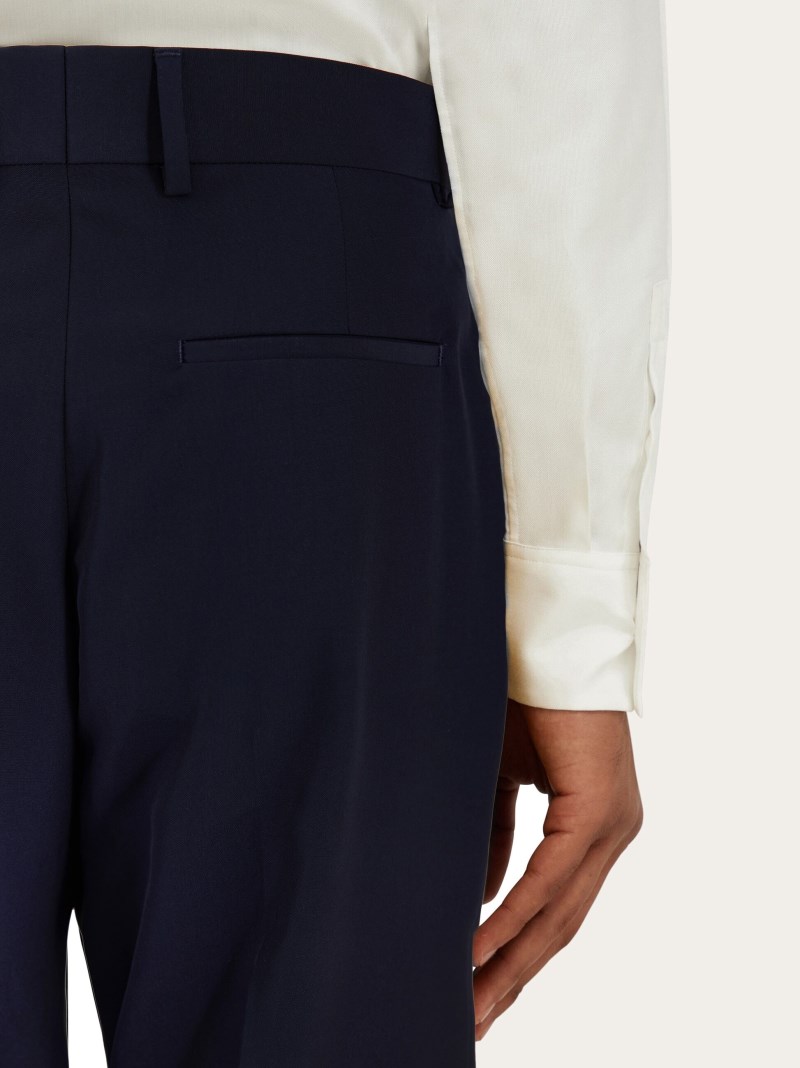 Ferragamo | Men's Flat Front Trouser - Navy Blue