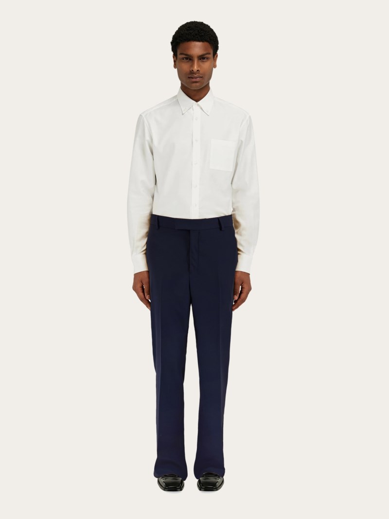 Ferragamo | Men's Flat Front Trouser - Navy Blue