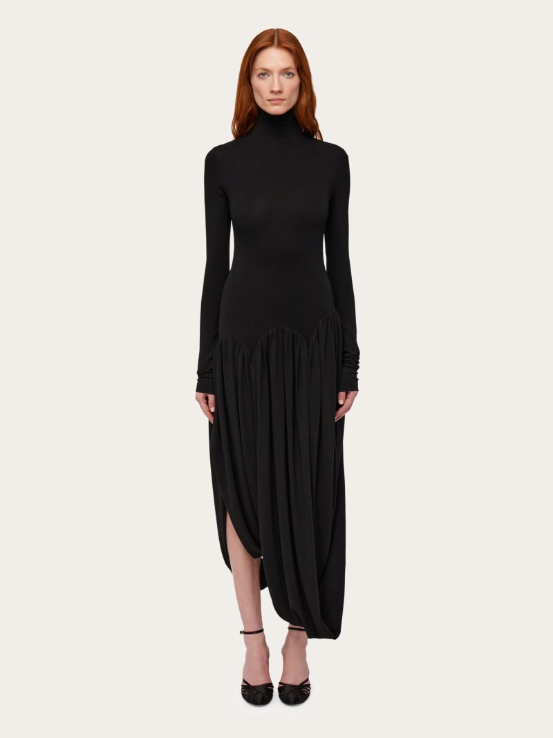 Ferragamo | Women's Turtleneck Dress With Tulip Skirt - Black