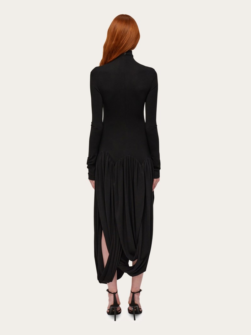 Ferragamo | Women's Turtleneck Dress With Tulip Skirt - Black