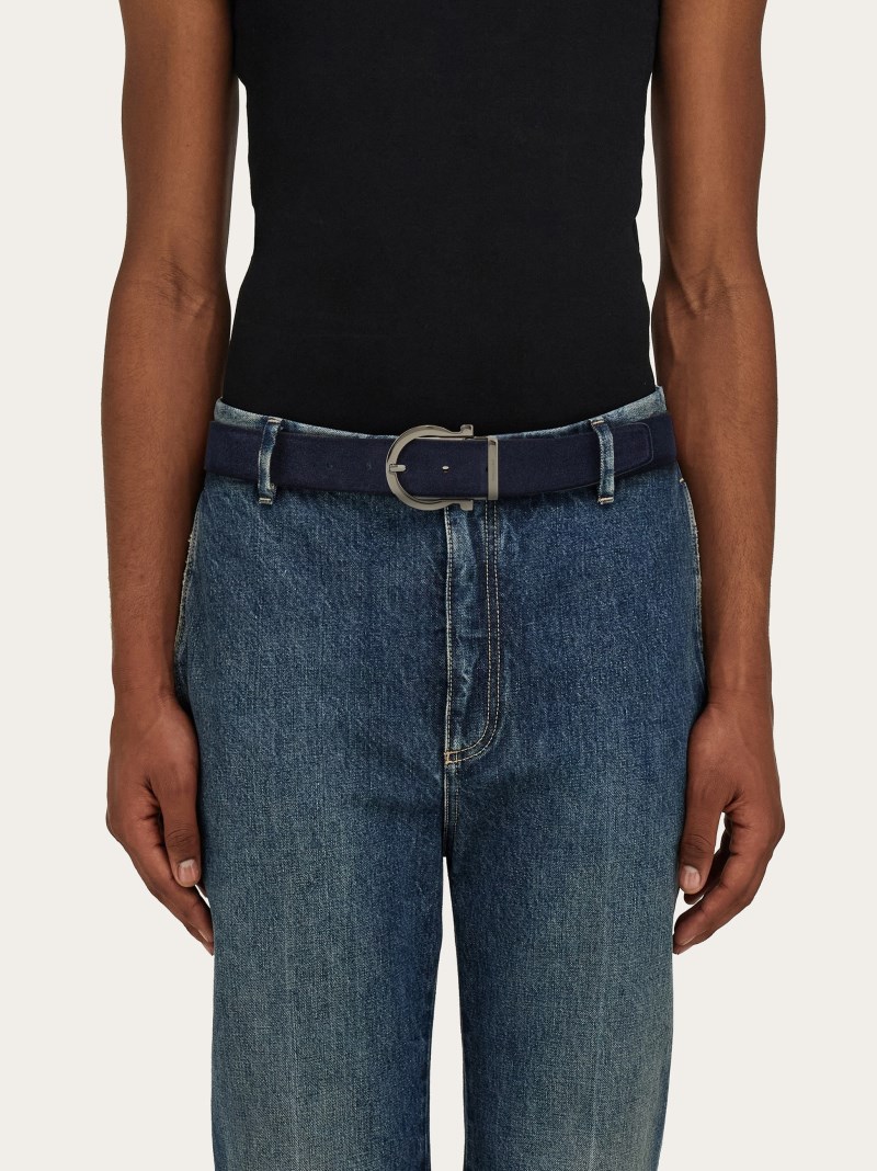 Ferragamo | Men's Adjustable Gancini Belt - Navy Blue