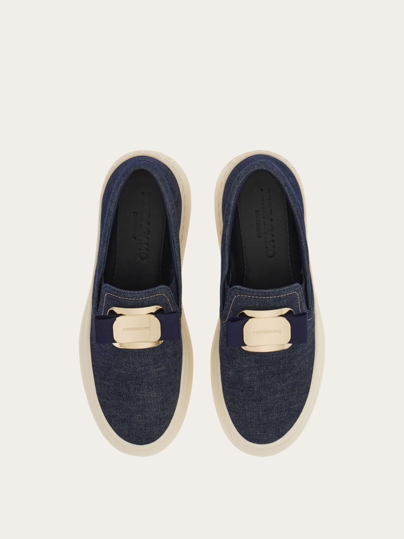 Ferragamo | Women's New Vara Plate Slip On - Navy Blue
