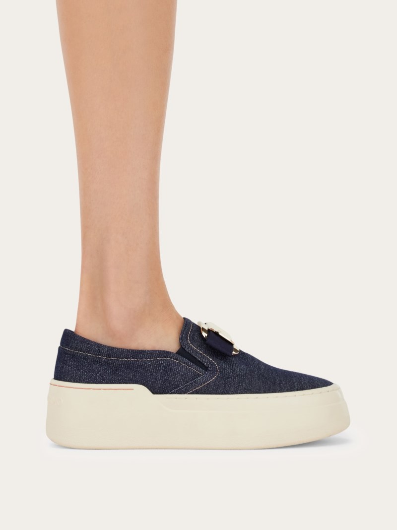 Ferragamo | Women's New Vara Plate Slip On - Navy Blue