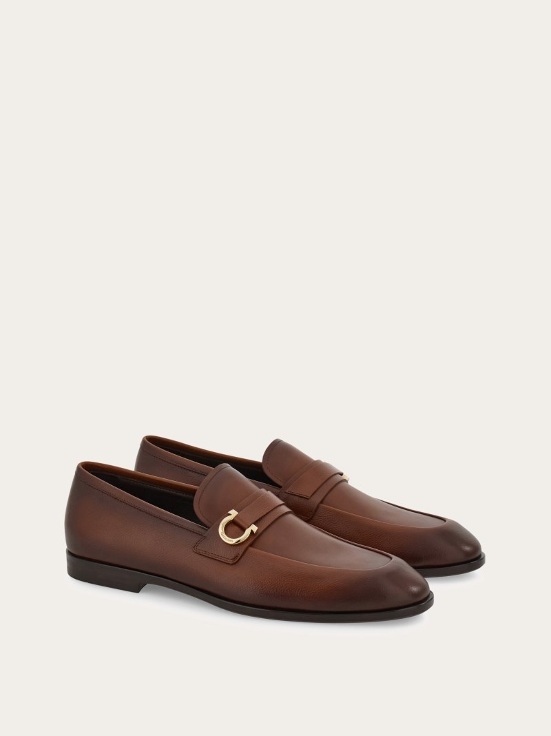 Ferragamo | Men's Moccasin With Gancini Ornament - Brown