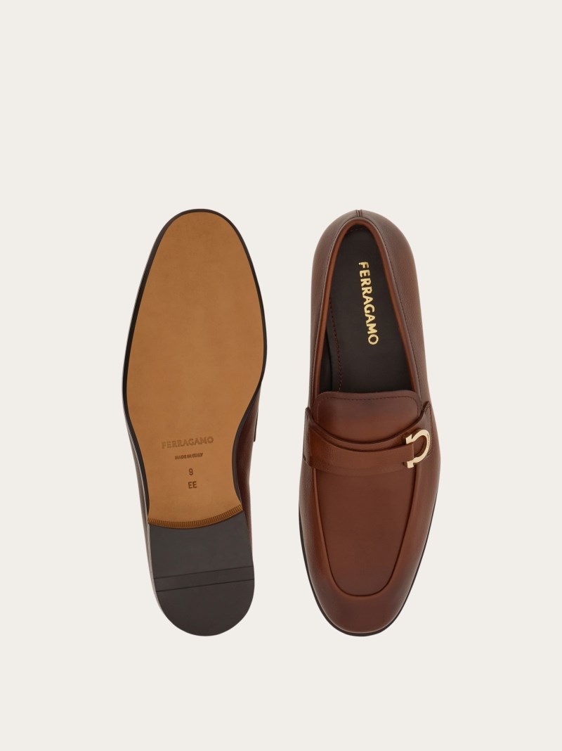 Ferragamo | Men's Moccasin With Gancini Ornament - Brown