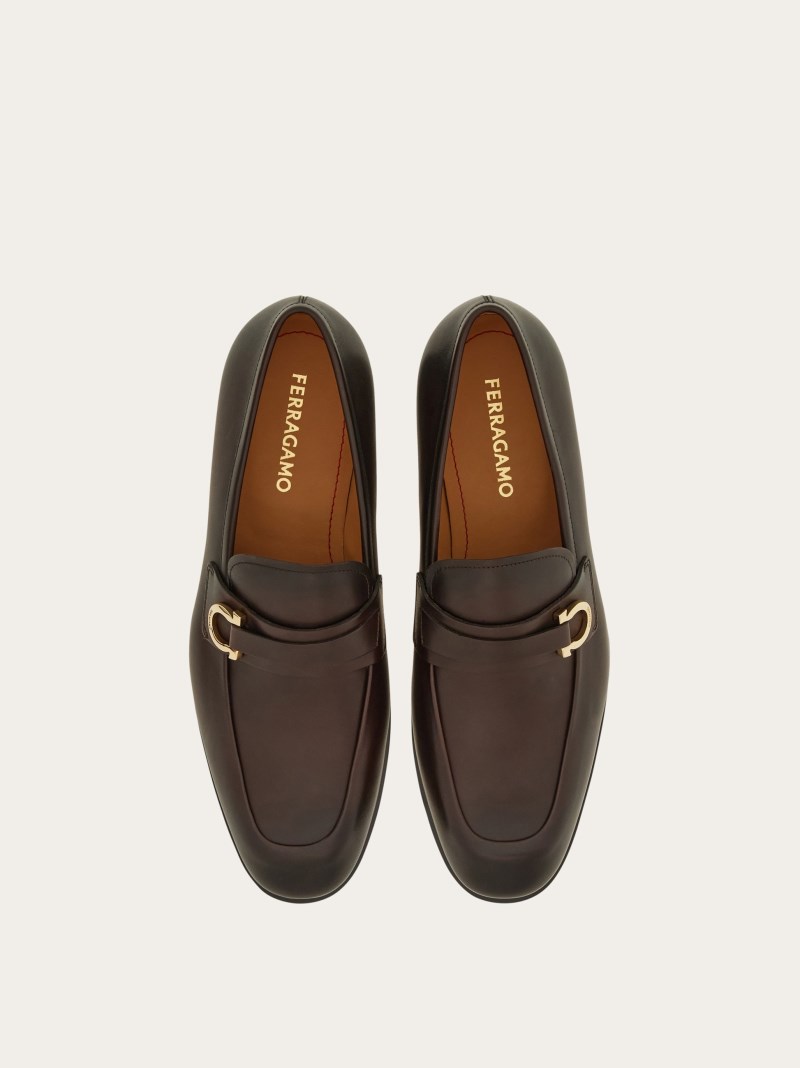 Ferragamo | Men's Moccasin With Gancini Ornament - Testa Di Moro