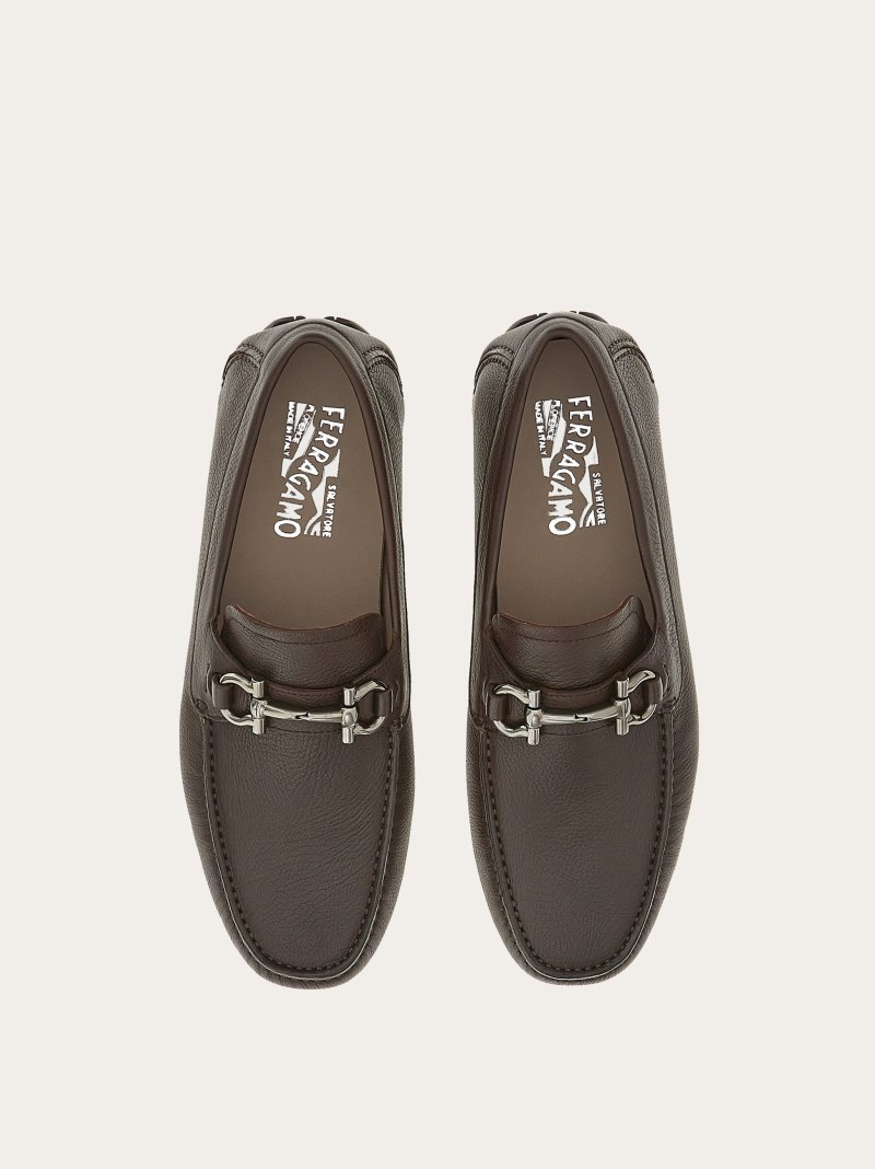 Ferragamo | Men's Driver With Gancini Ornament - Brown