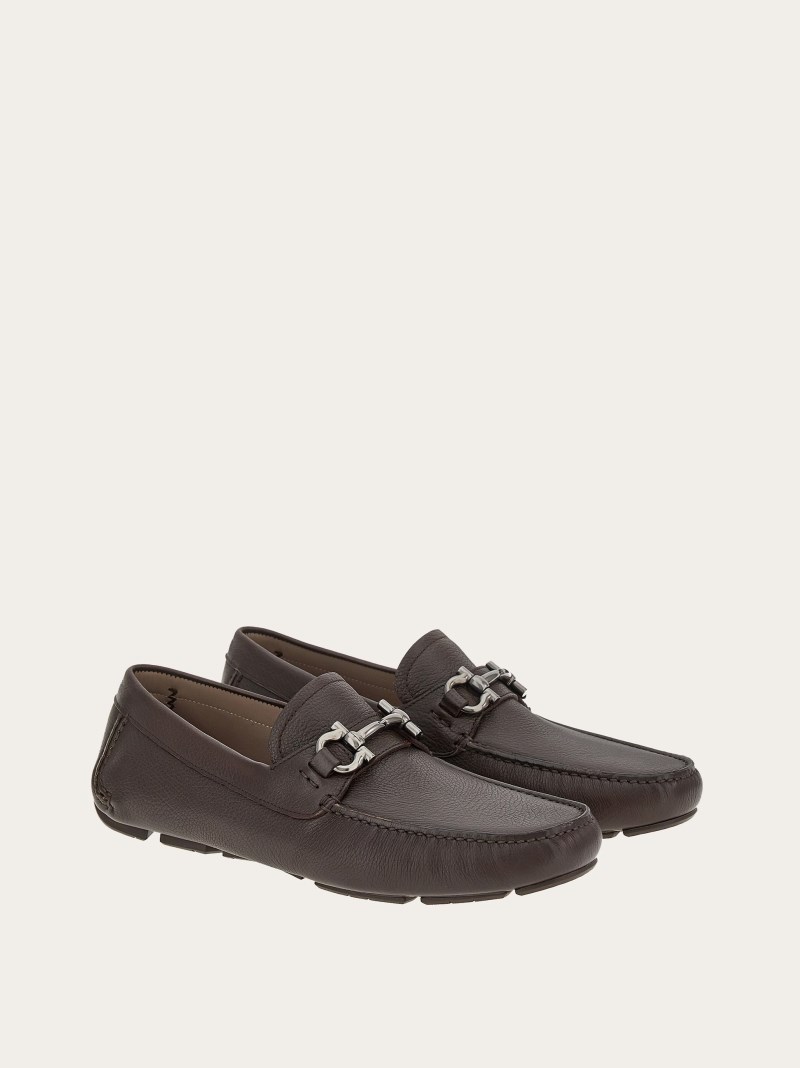 Ferragamo | Men's Driver With Gancini Ornament - Brown