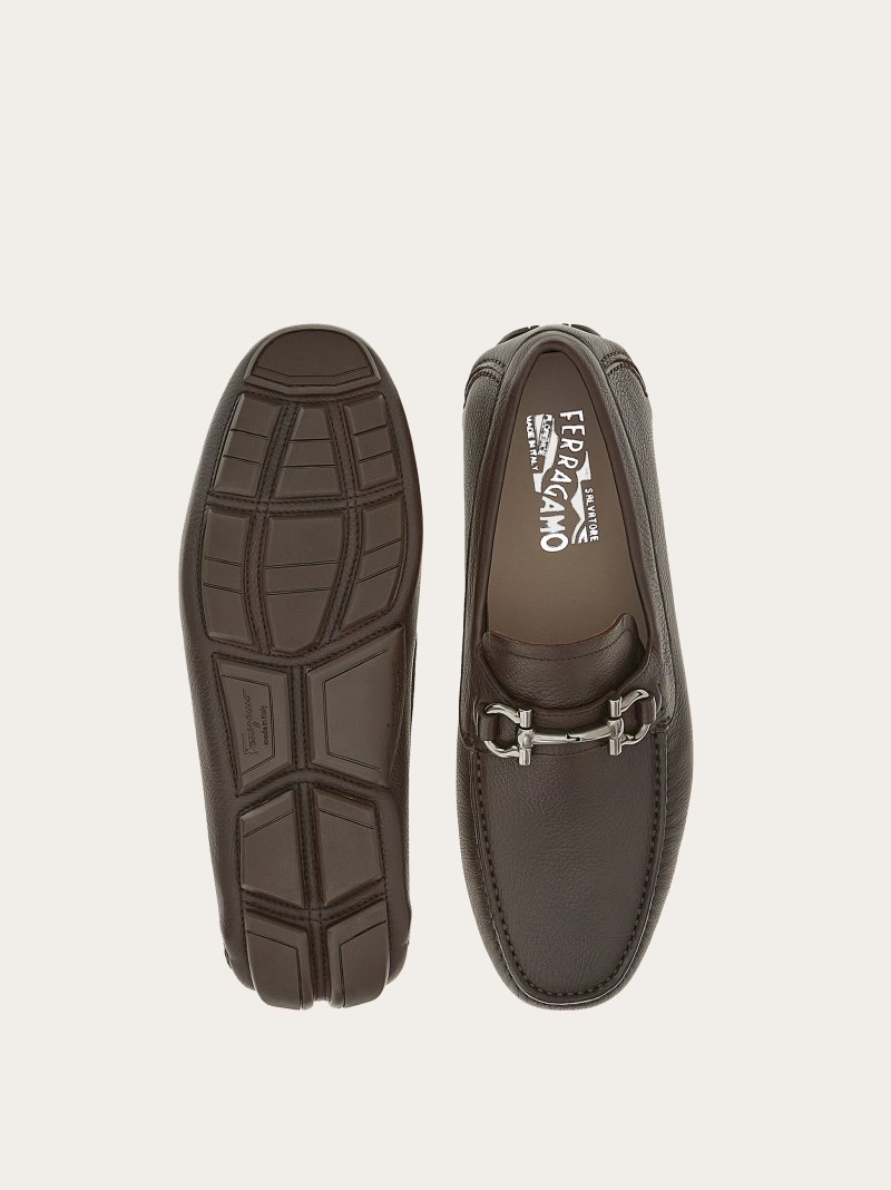 Ferragamo | Men's Driver With Gancini Ornament - Brown
