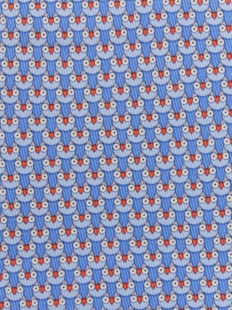 Ferragamo | Men's Owl Print Silk Tie - Light Blue