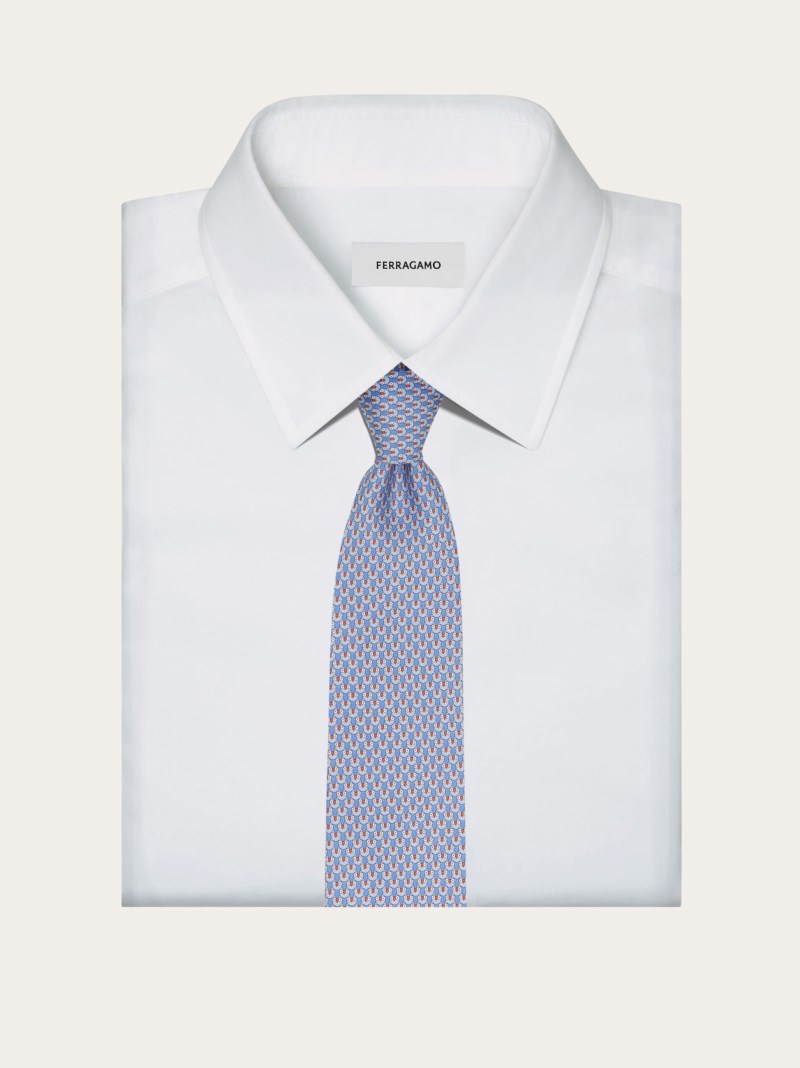 Ferragamo | Men's Owl Print Silk Tie - Light Blue