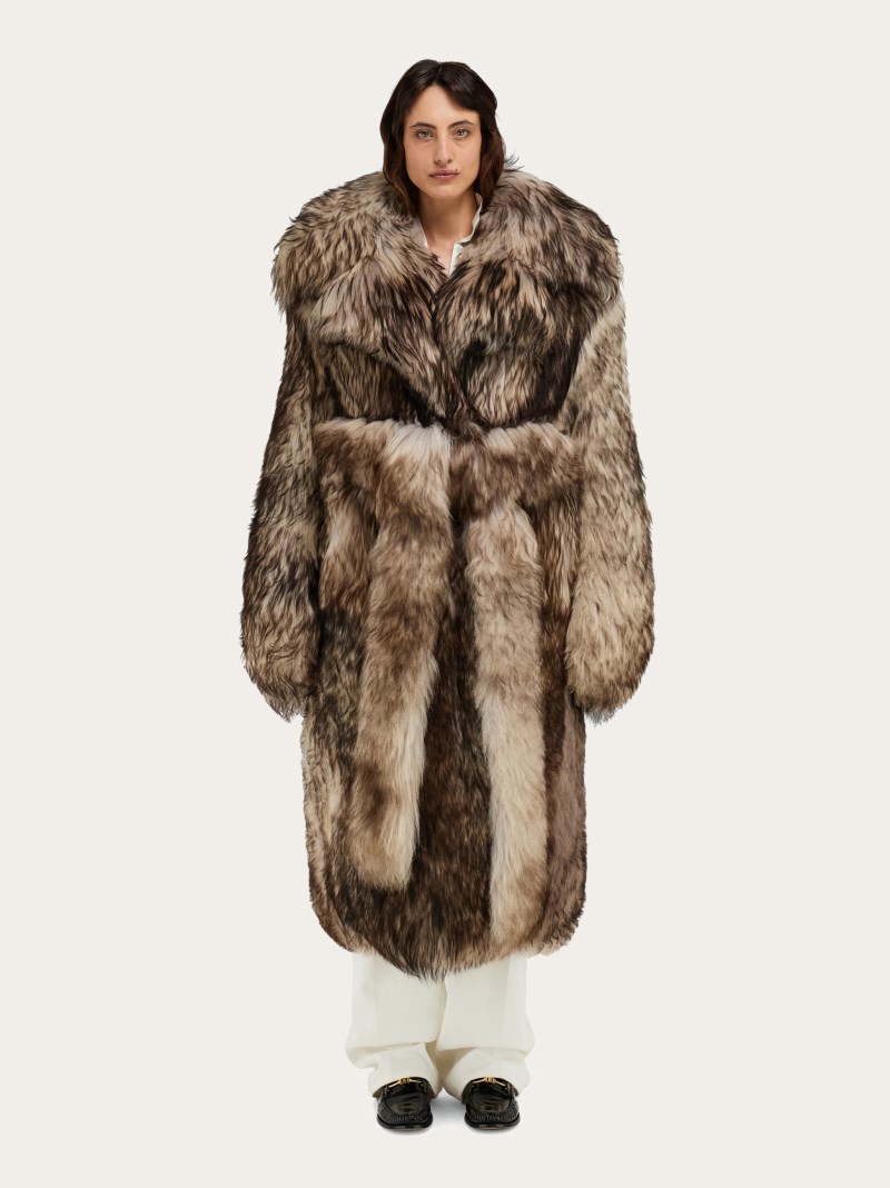 Ferragamo | Women's Leather And Shearling Coat - Black/White