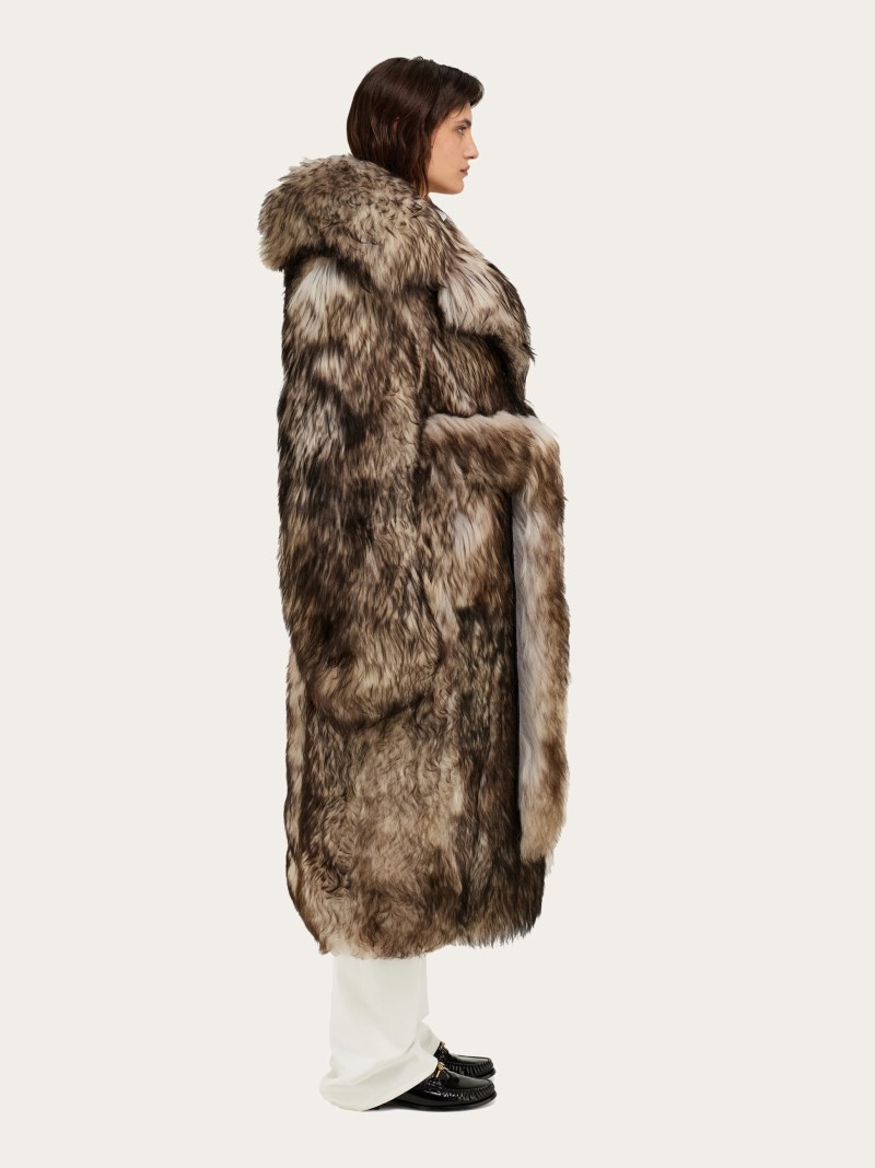 Ferragamo | Women's Leather And Shearling Coat - Black/White