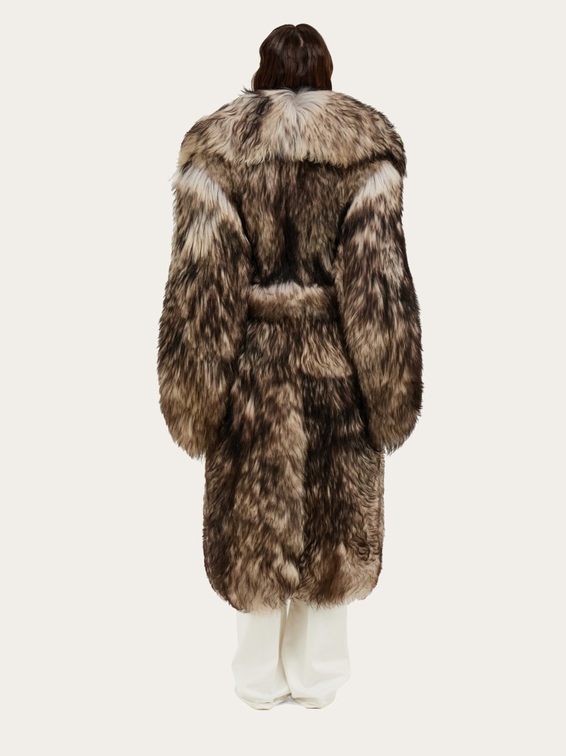 Ferragamo | Women's Leather And Shearling Coat - Black/White