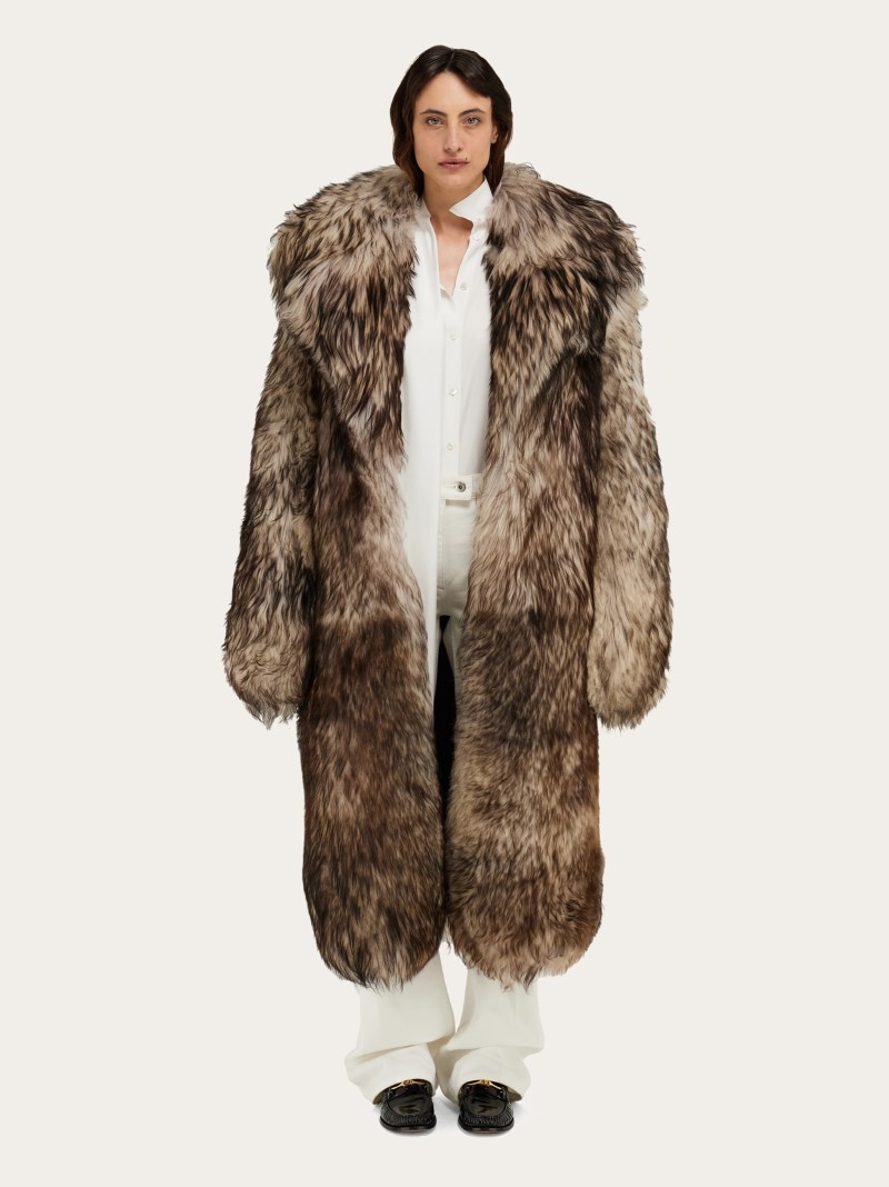 Ferragamo | Women's Leather And Shearling Coat - Black/White