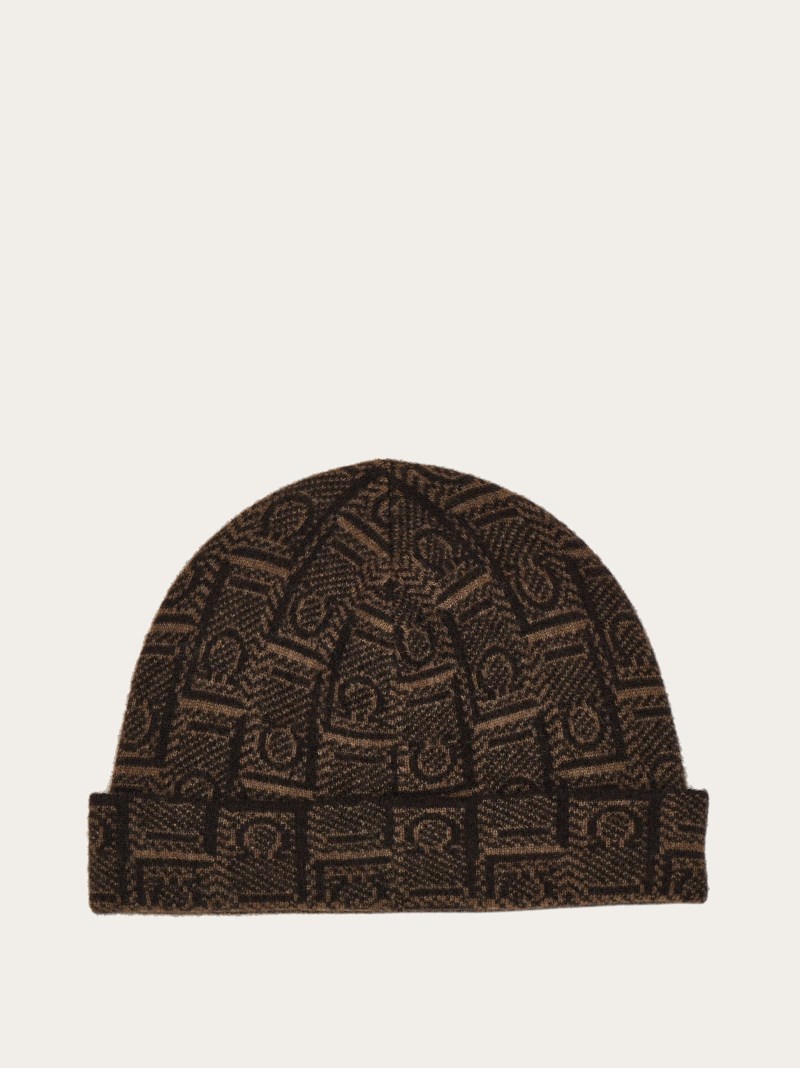 Ferragamo | Men's Monogram Beanie - Brown/Black