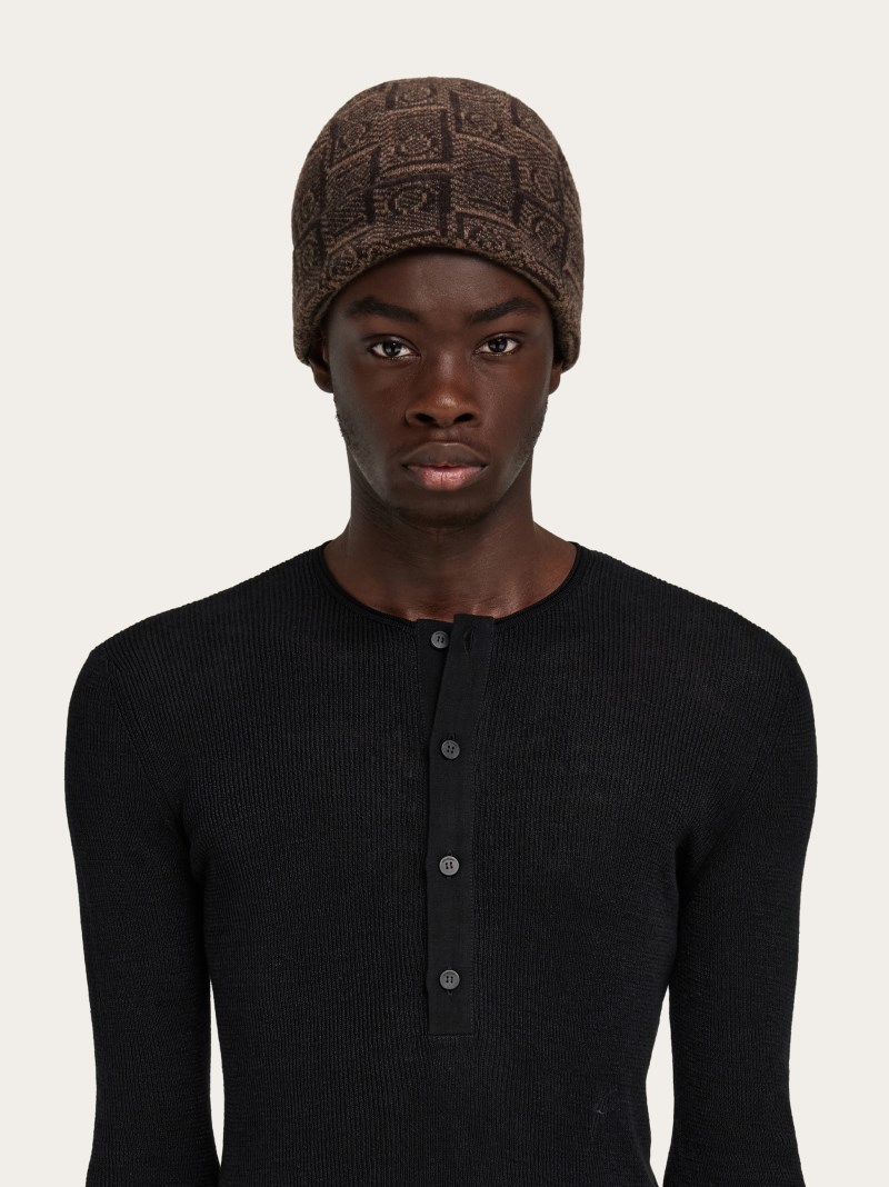 Ferragamo | Men's Monogram Beanie - Brown/Black
