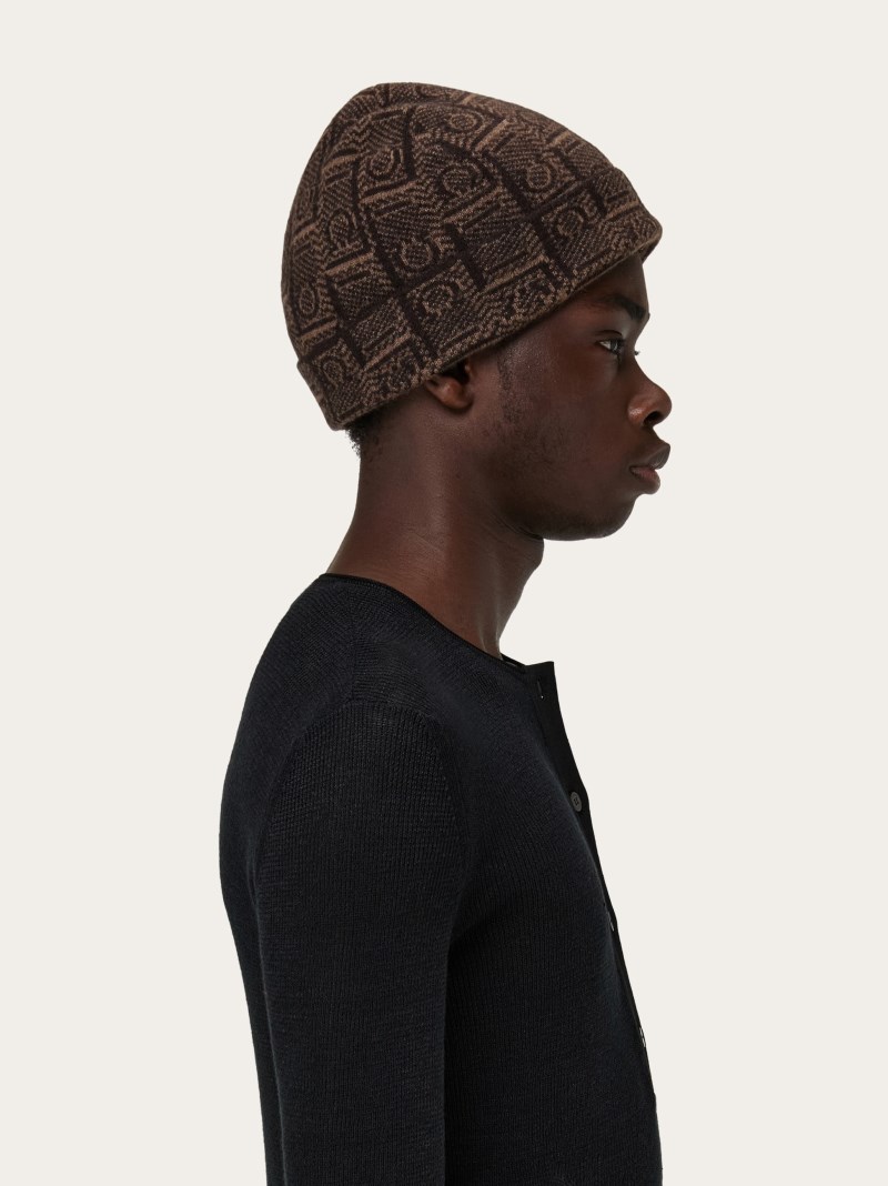 Ferragamo | Men's Monogram Beanie - Brown/Black