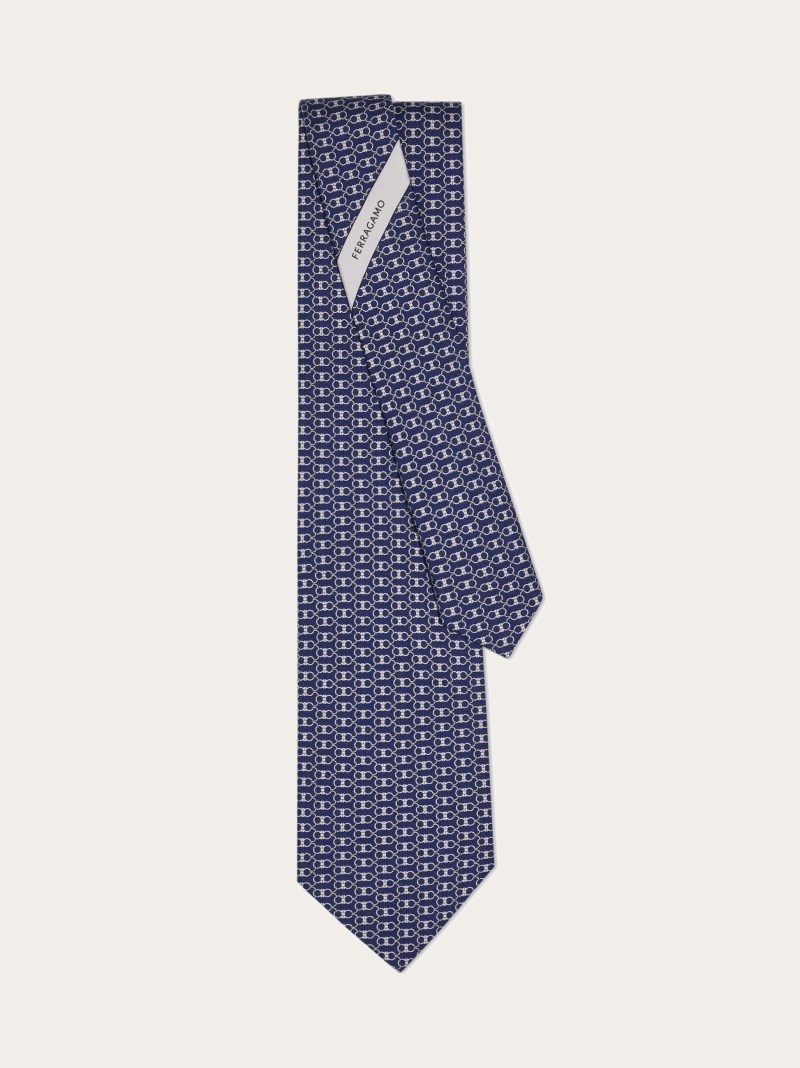 Ferragamo | Men's Gancini Print Silk Tie - Navy Blue