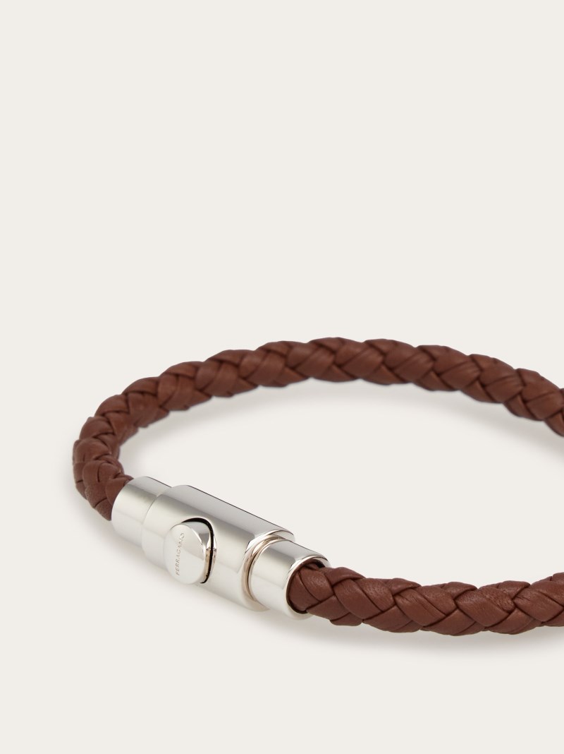 Ferragamo | Men's Braided Leather Bracelet - Brown (Size 19)