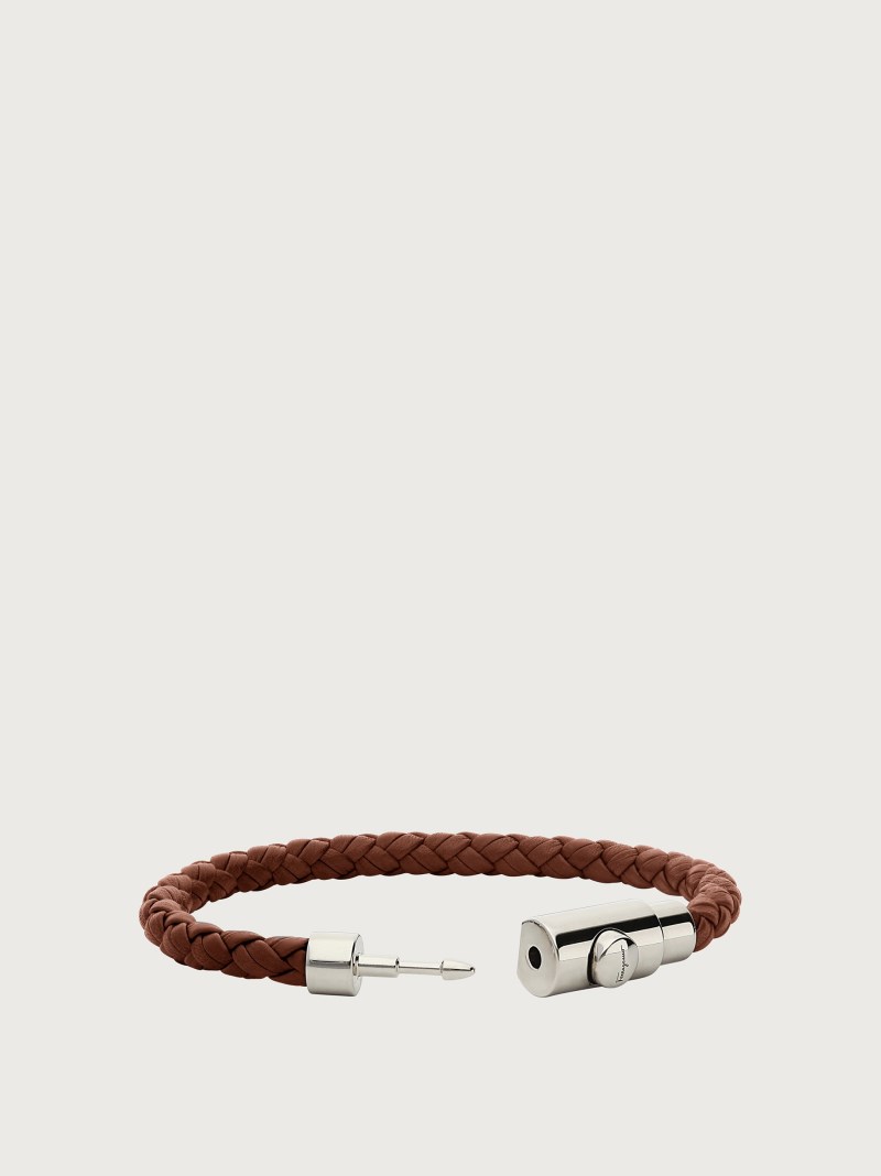Ferragamo | Men's Braided Leather Bracelet - Brown (Size 19)