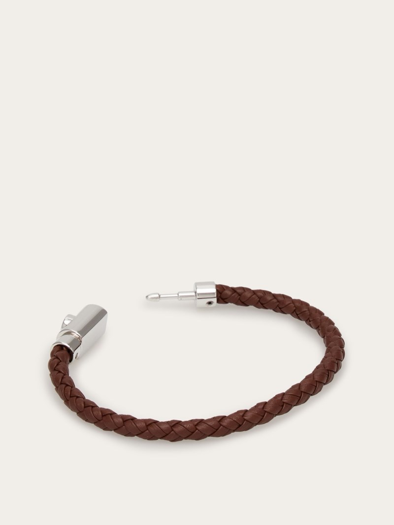 Ferragamo | Men's Braided Leather Bracelet - Brown (Size 19)
