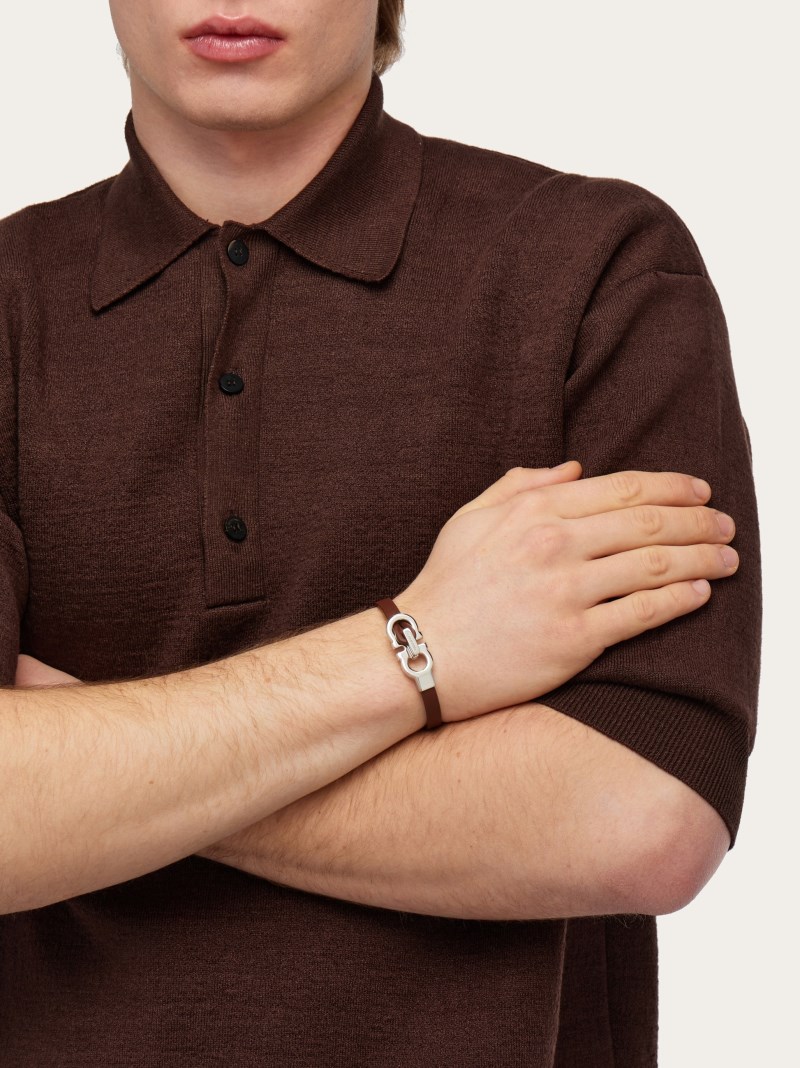 Ferragamo | Men's Gancini Bracelet - Brown (Size 19)