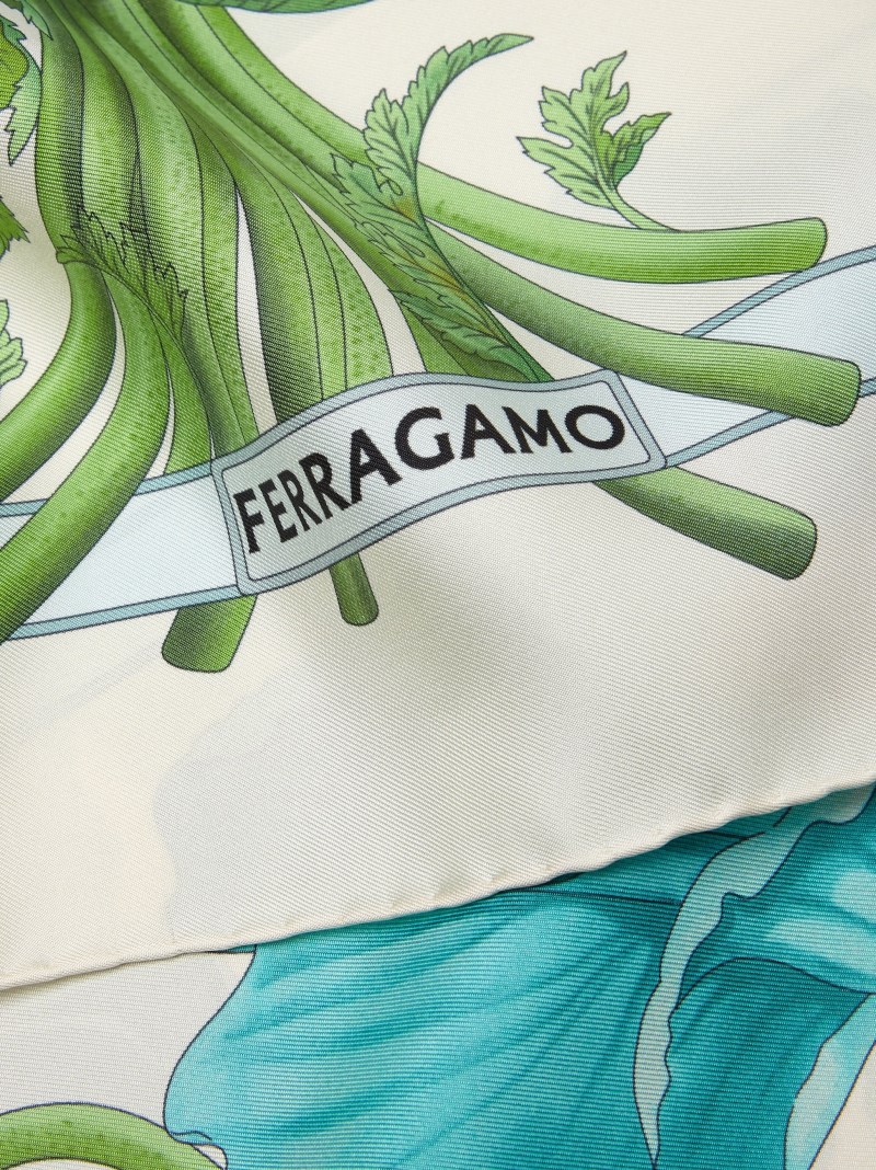 Ferragamo | Women's Poppies Print Silk Foulard - Ivory/Sky Blue