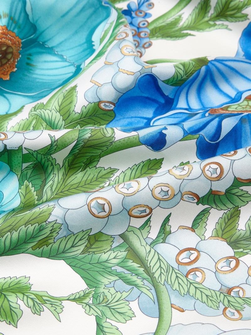 Ferragamo | Women's Poppies Print Silk Foulard - Ivory/Sky Blue